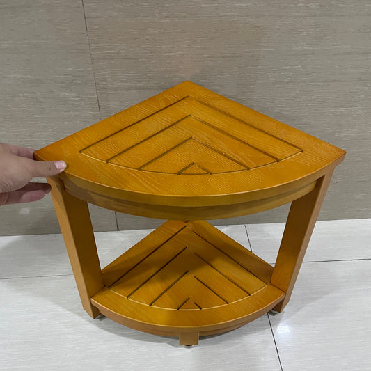 TimberAura Side Table Bathroom Teak Wood End Table with Storage Shelf, 2-Tier Side Table, Shower Corner Caddy