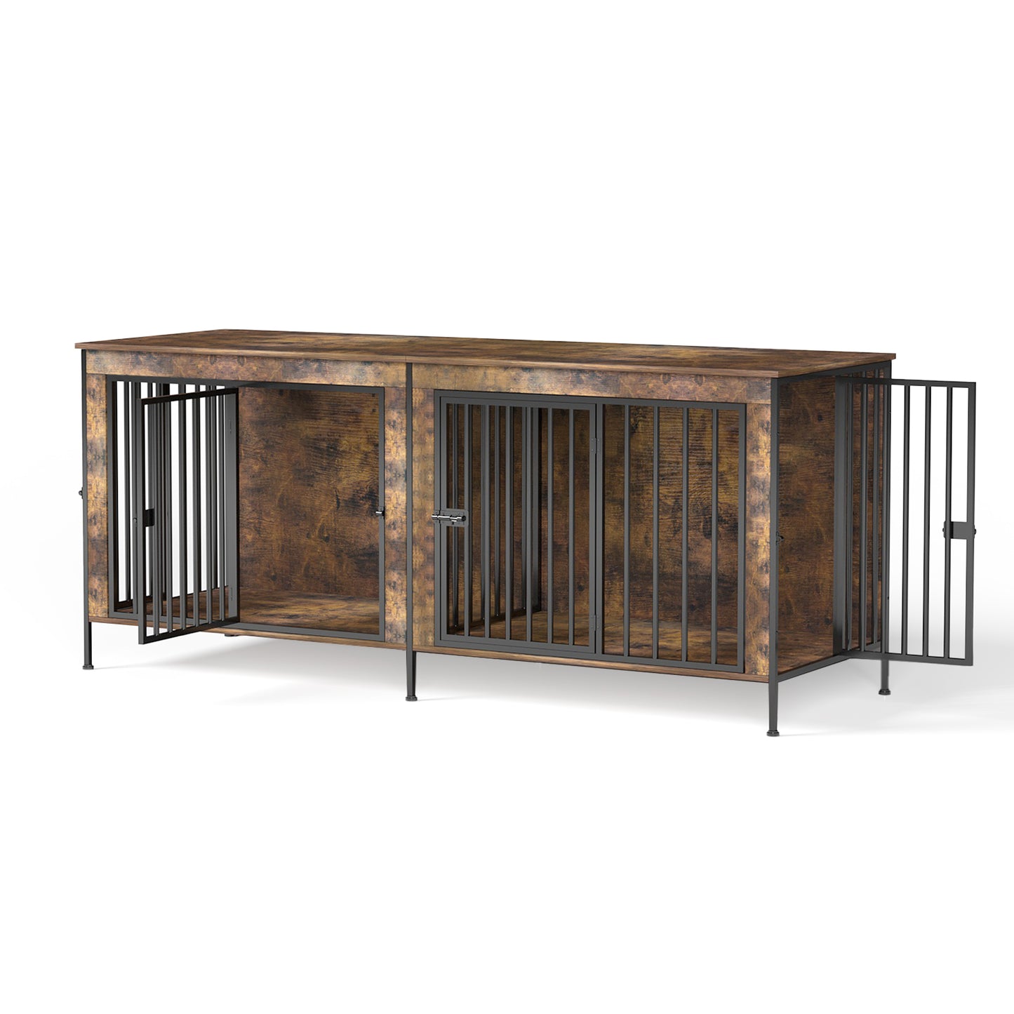 Dog Crate Furniture 78" Heavy Duty for 2 Large Dog, Sturdy Indoor Dog Kennel Table with 3 Doors, Elevated Robot Vacuum Friendly Base, Decorative Cage TV Stand & End Table, Rustic Brown