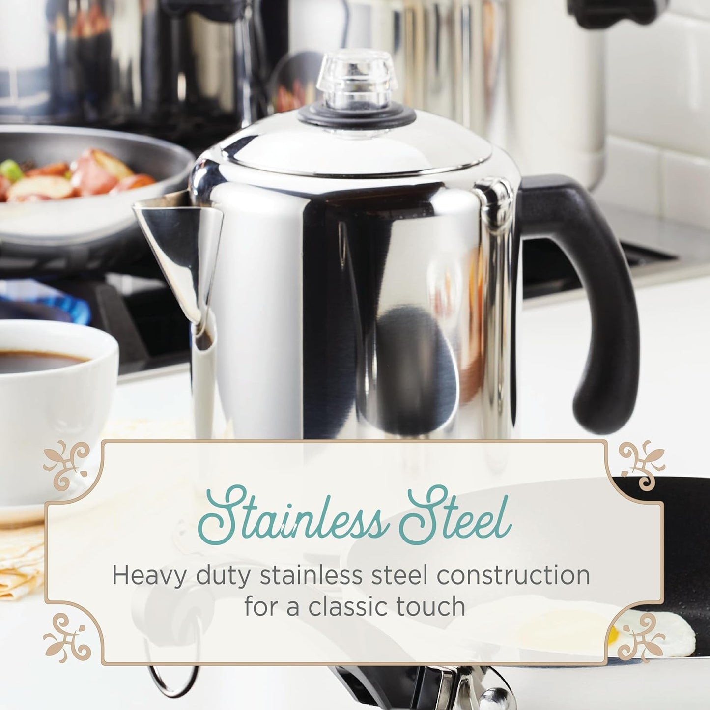 TimberAura Classic Yosemite Stainless Steel Coffee Percolator - 8 Cup, Silver,Stovetop