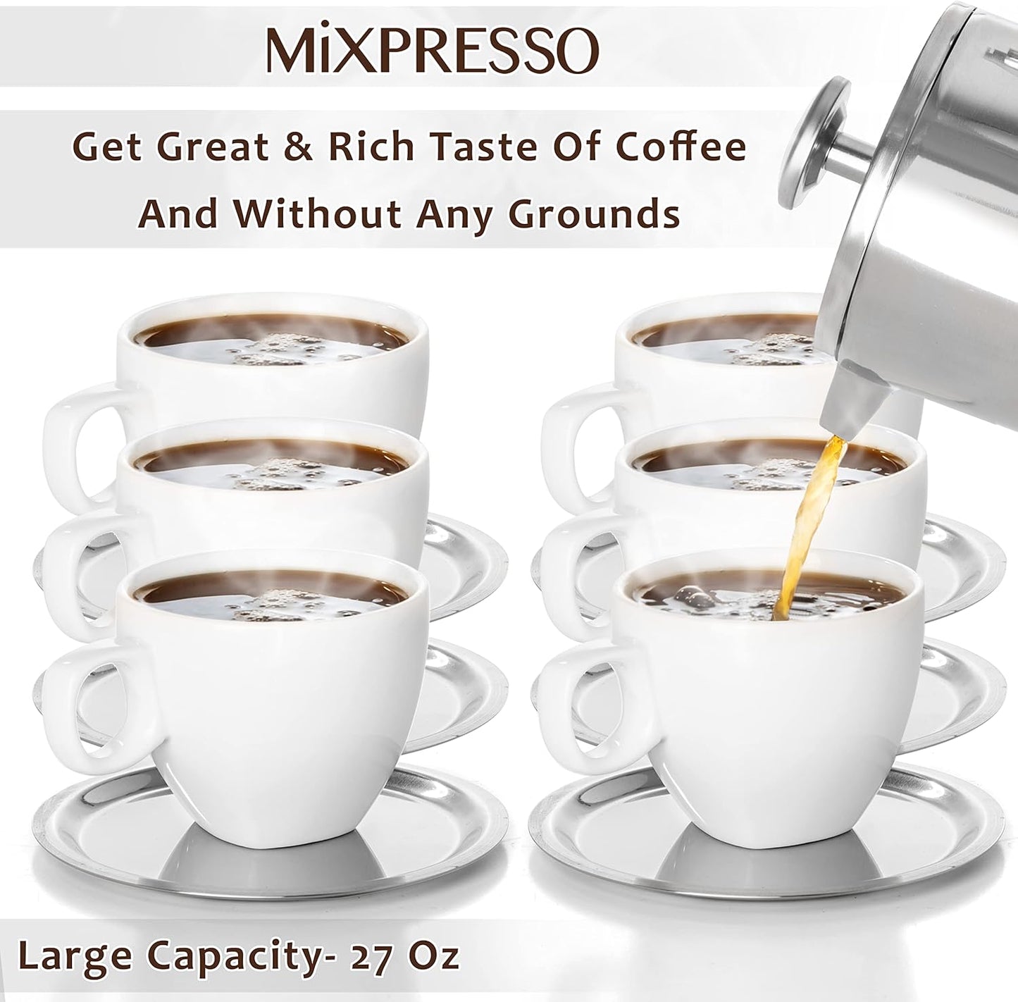 Stainless Steel French Press Coffee Maker 27 Oz 800 ml, Double Wall Insulated French Press Stainless Steel & Tea Brewer Easy Clean & Easy Press Strong Quality Metal Coffee Press
