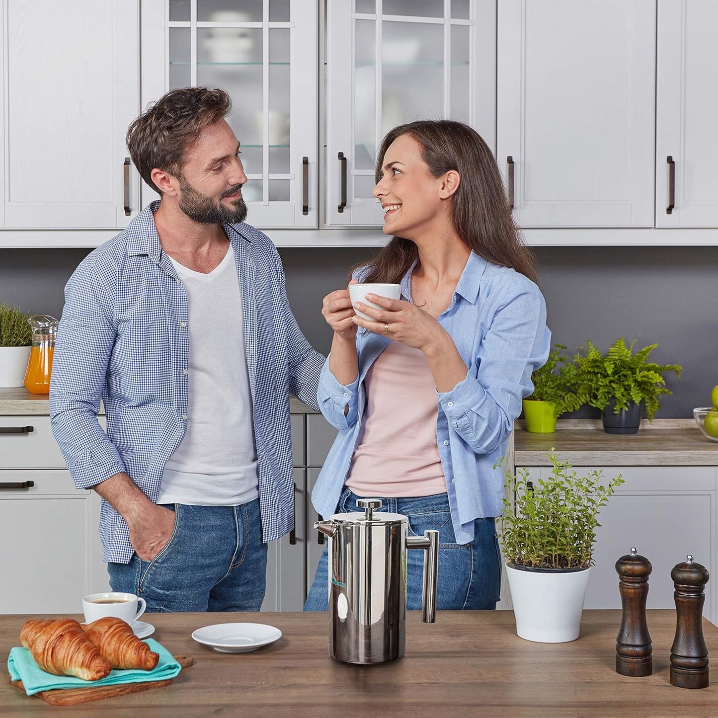 Stainless Steel French Press Coffee Maker 27 Oz 800 ml, Double Wall Insulated French Press Stainless Steel & Tea Brewer Easy Clean & Easy Press Strong Quality Metal Coffee Press