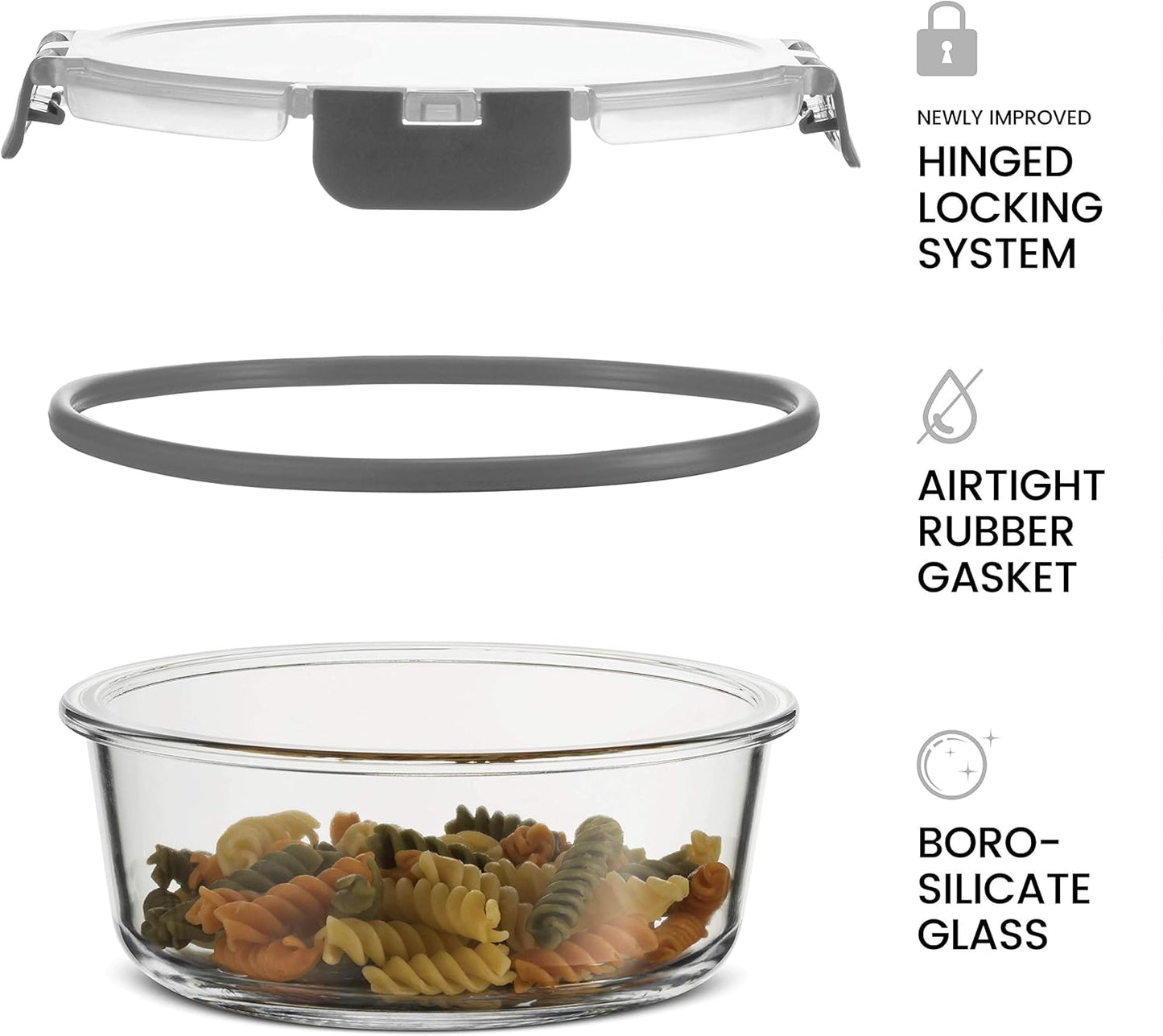 24 Piece Glass Storage Containers with Lids - Airtight, Leak Proof, Dishwasher Safe, Glass Tupper Ware Sets with Lids, Food Storage Containers, Meal Prep Containers, Gray