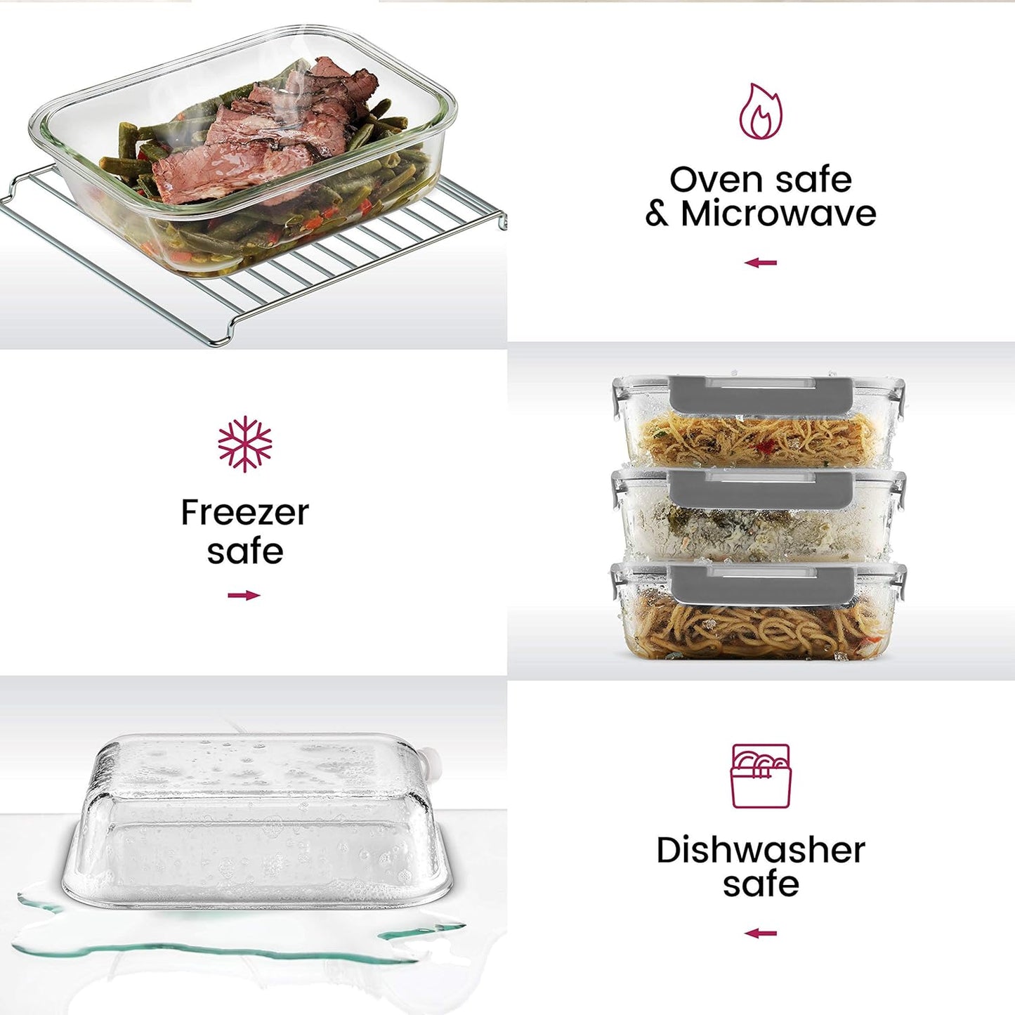 24 Piece Glass Storage Containers with Lids - Airtight, Leak Proof, Dishwasher Safe, Glass Tupper Ware Sets with Lids, Food Storage Containers, Meal Prep Containers, Gray