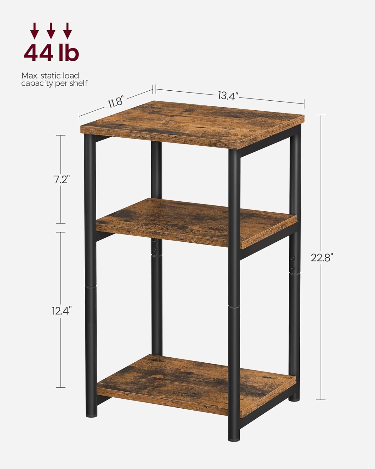 Side Table, Small End Table, Tall Nightstand for Living Room, Bedroom, Office, Bathroom, Rustic Brown and Classic Black