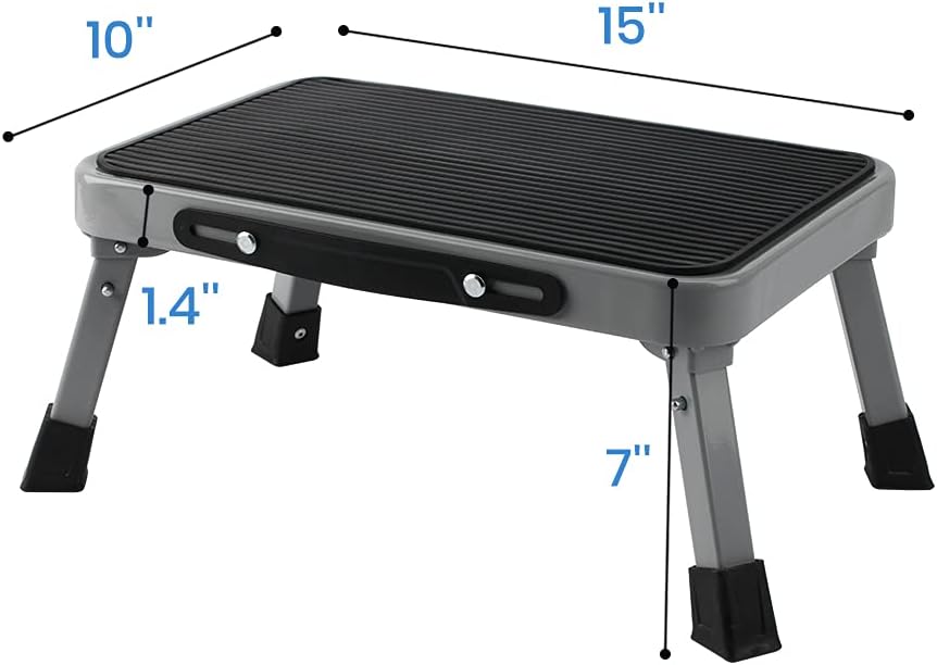 TimberAura 1-Step 330lbs Capacity Folding Metal Step Stool, Portable Step Ladder, Non-Slip, Sturdy