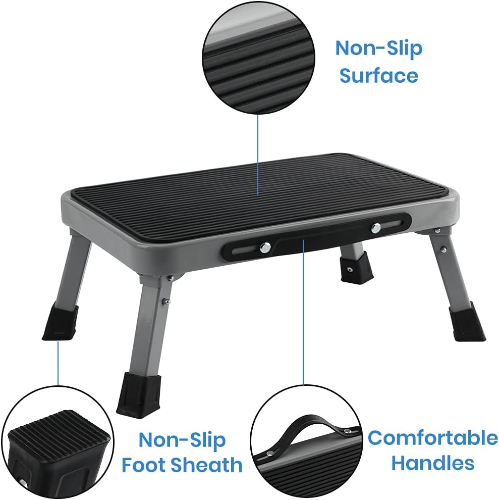 TimberAura 1-Step 330lbs Capacity Folding Metal Step Stool, Portable Step Ladder, Non-Slip, Sturdy