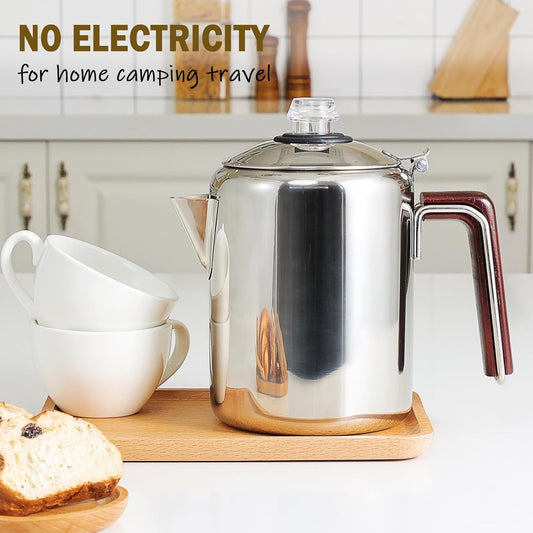 TimberAura Classic 9 Cup Percolator Coffee Pot, Stainless Steel, Outdoor Camping, 72.0 fl oz