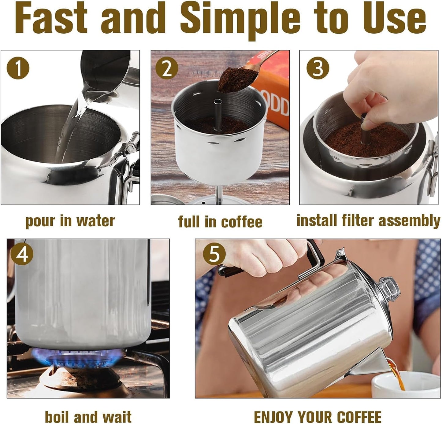 TimberAura Classic 9 Cup Percolator Coffee Pot, Stainless Steel, Outdoor Camping, 72.0 fl oz