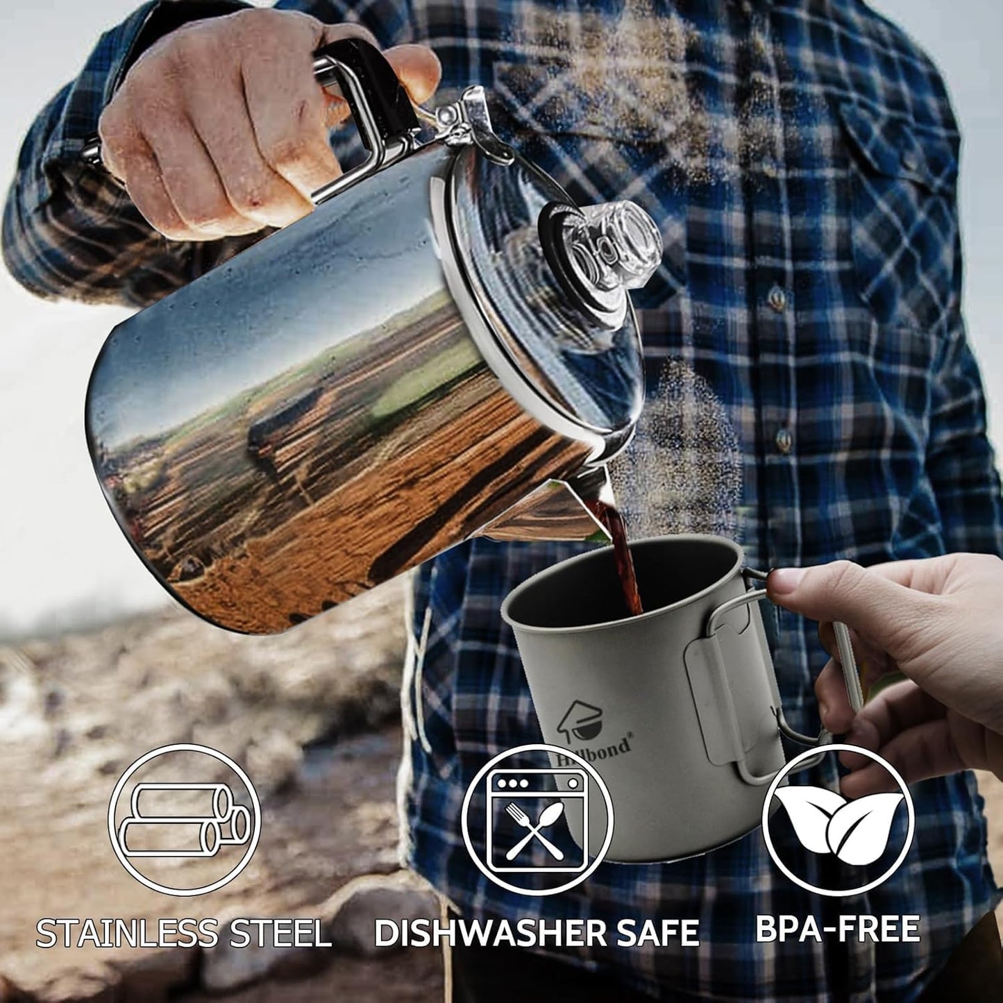 TimberAura Classic 9 Cup Percolator Coffee Pot, Stainless Steel, Outdoor Camping, 72.0 fl oz