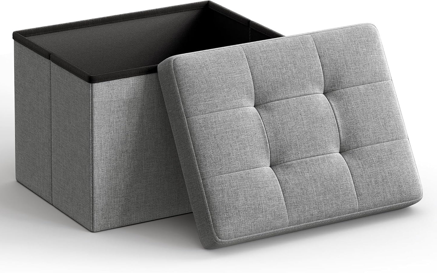 Mazie Collection - Small Folding Storage Ottoman, Foot Rest Stool, 12.2 x 16.1 x 12.2 Inches, 286 lb Load Capacity, for Living Room, Bedroom, Home Office, Dorm, Light Gray