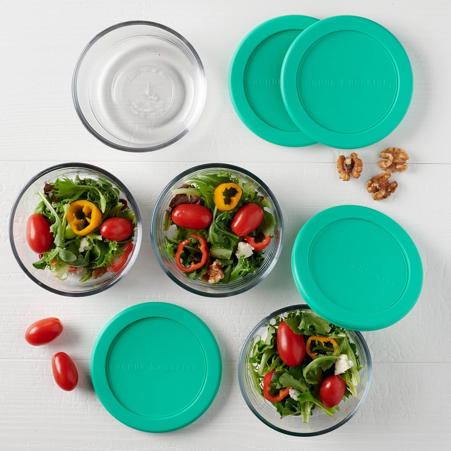 2 Cup Glass Storage Containers with Lids, Set of 4 Glass Food Storage Containers with Mint SnugFit Lids