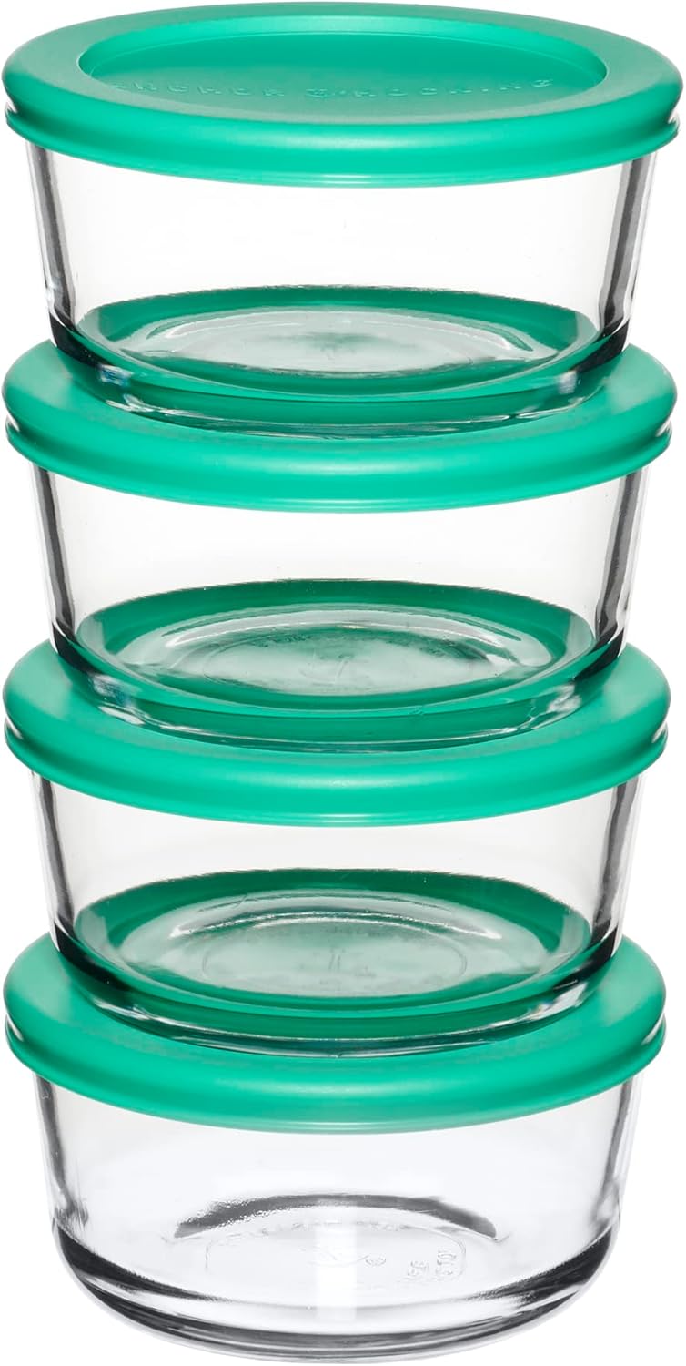 2 Cup Glass Storage Containers with Lids, Set of 4 Glass Food Storage Containers with Mint SnugFit Lids