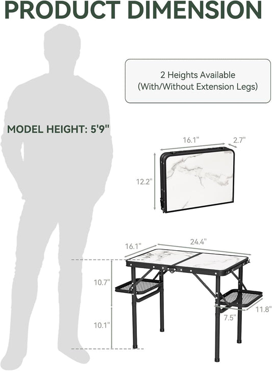 Folding Camping Table Small 2ft, Small Camp Table Portable with 50% Extra Space, Folding Picnic Table, Portable Beach Tables, Car Camping Essentials, Aluminum Light & Solid