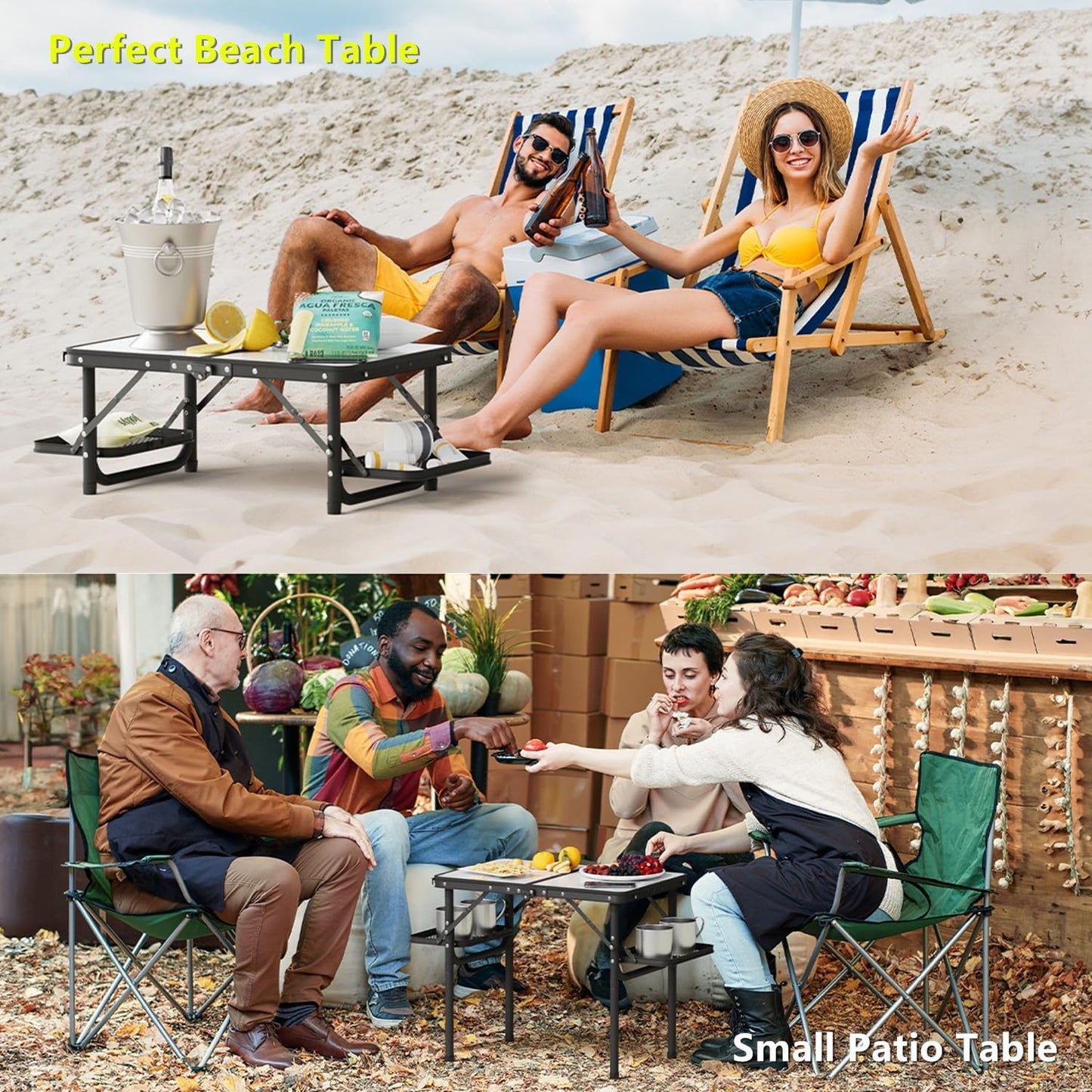 Folding Camping Table Small 2ft, Small Camp Table Portable with 50% Extra Space, Folding Picnic Table, Portable Beach Tables, Car Camping Essentials, Aluminum Light & Solid