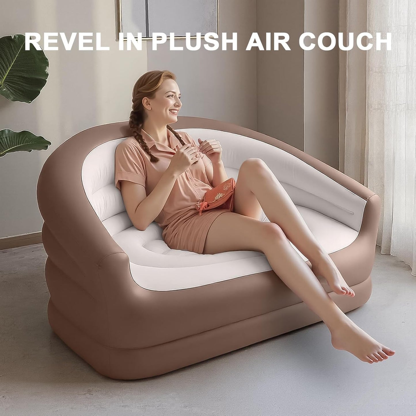 Twin Size Air Mattress Inflatable Sofa,Double Inflatable Chair for Adults-Flodable Blow Up Couch Lounger-Portable Air Sofa for Indoor Living/Tent Camping/Outdoor Activities