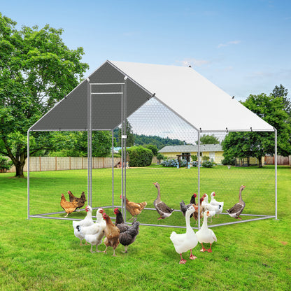 Chicken Coop Large Size for 6/12 Chickens with Waterproof Cover And Metal Wire Mesh Chicken Run Extra Hight Walk-in Chicken Pen Outdoor for Ducks Rabbits (9.8'L × 4.9'W × 6.5'H)