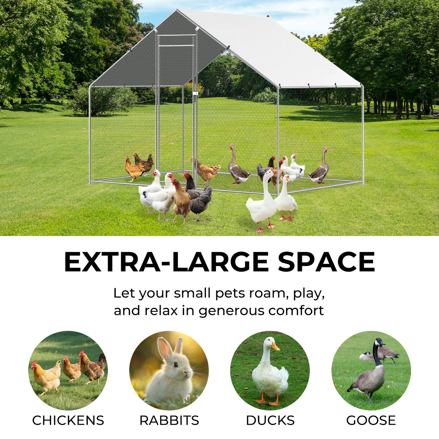 Chicken Coop Large Size for 6/12 Chickens with Waterproof Cover And Metal Wire Mesh Chicken Run Extra Hight Walk-in Chicken Pen Outdoor for Ducks Rabbits (9.8'L × 4.9'W × 6.5'H)