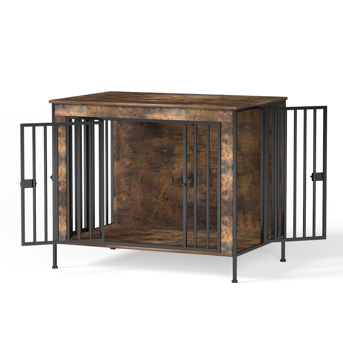 Dog Crate Furniture Heavy Duty for Large Dog, Sturdy Indoor Kennel Table with Dual Doors, Elevated Robot Vacuum Friendly Base, Decorative Cage TV Stand & End Table, Rustic Brown(Single)