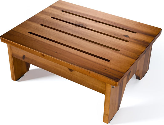 TimberAura 6" Acacia Wood One Step Stool for Adults - 300 Lbs Wooden Step Stools Heavy Duty for High Bed Riser, Bathroom, Bedroom - Small Stepping Stool for Elderly, Seniors, Kids, Handicap Use Indoor