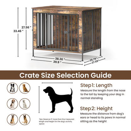 Dog Crate Furniture Heavy Duty for Large Dog, Sturdy Indoor Kennel Table with Dual Doors, Elevated Robot Vacuum Friendly Base, Decorative Cage TV Stand & End Table, Rustic Brown(Single)