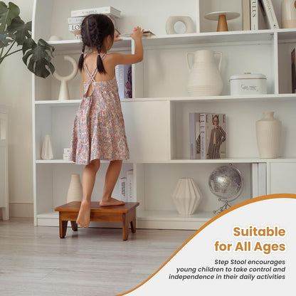 TimberAura 6" Acacia Wood One Step Stool for Adults - 300 Lbs Wooden Step Stools Heavy Duty for High Bed Riser, Bathroom, Bedroom - Small Stepping Stool for Elderly, Seniors, Kids, Handicap Use Indoor