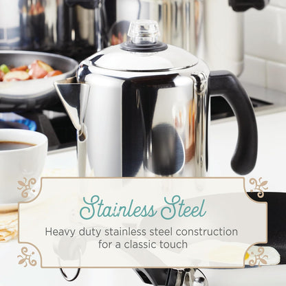 TimberAura Classic Yosemite Stainless Steel Coffee Percolator - 8 Cup, Silver,Stovetop