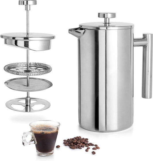 Stainless Steel French Press Coffee Maker 27 Oz 800 ml, Double Wall Insulated French Press Stainless Steel &amp; Tea Brewer Easy Clean &amp; Easy Press Strong Quality Metal Coffee Press 