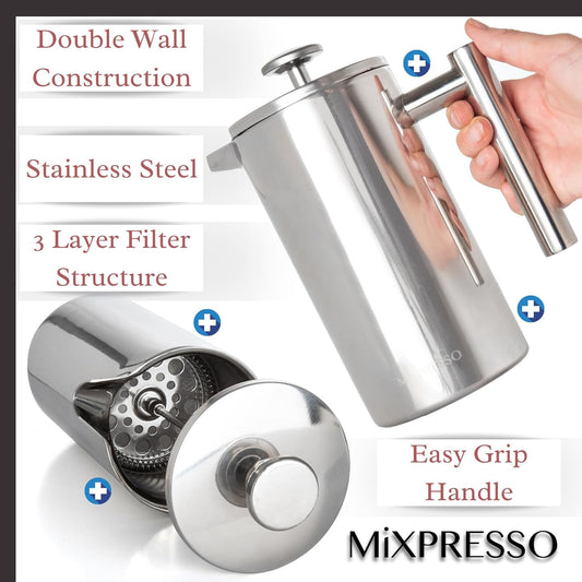 Stainless Steel French Press Coffee Maker 27 Oz 800 ml, Double Wall Insulated French Press Stainless Steel &amp; Tea Brewer Easy Clean &amp; Easy Press Strong Quality Metal Coffee Press 