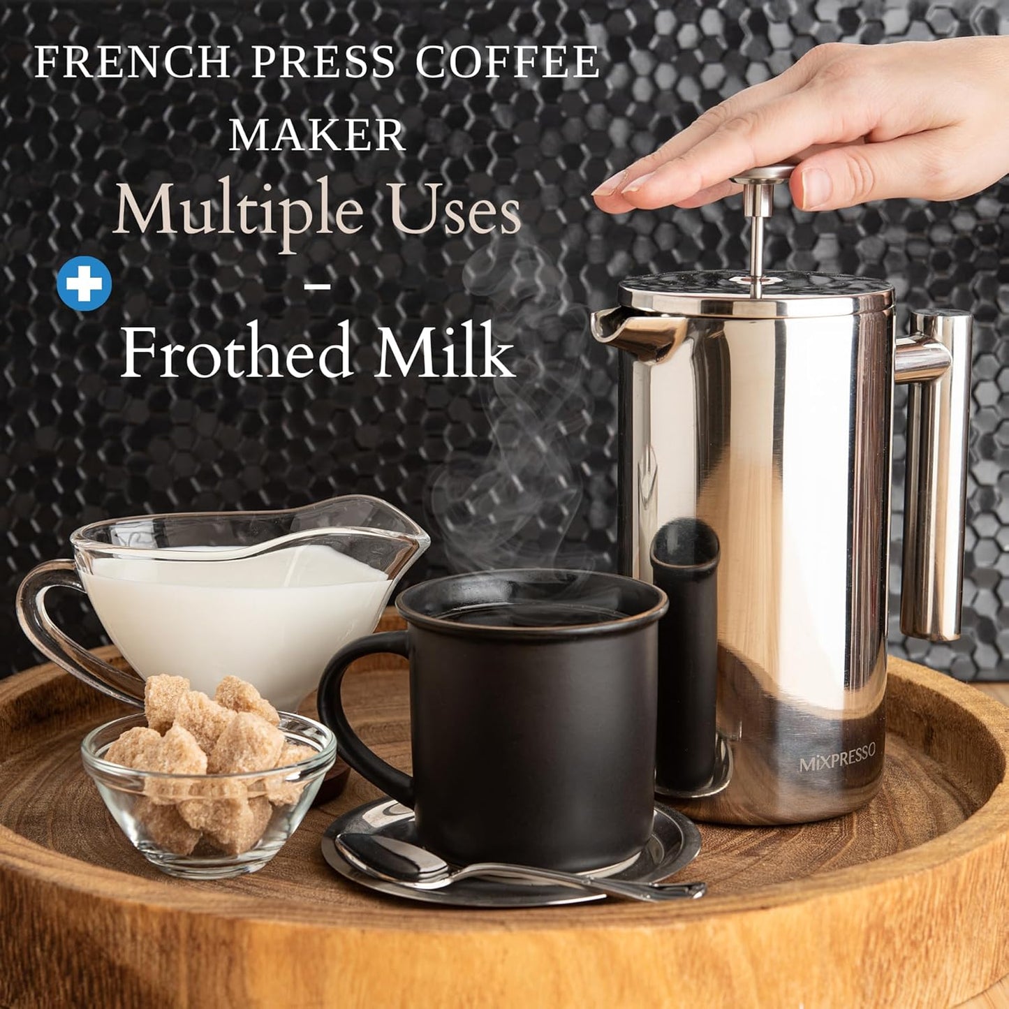 Stainless Steel French Press Coffee Maker 27 Oz 800 ml, Double Wall Insulated French Press Stainless Steel &amp; Tea Brewer Easy Clean &amp; Easy Press Strong Quality Metal Coffee Press 