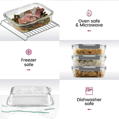 24 Piece Glass Storage Containers with Lids - Airtight, Leak Proof, Dishwasher Safe, Glass Tupper Ware Sets with Lids, Food Storage Containers, Meal Prep Containers, Gray 
