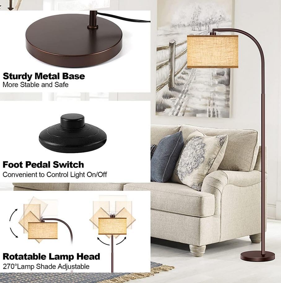 Floor Lamp for Living Room with 3 Color Temperatures LED Bulb, Standing Lamp Tall Industrial Floor Lamp Reading for Bedroom, Office (9W LED Bulb, Beige Lampshade Included) -Black