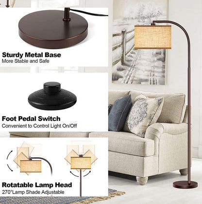 Floor Lamp for Living Room with 3 Color Temperatures LED Bulb, Standing Lamp Tall Industrial Floor Lamp Reading for Bedroom, Office (9W LED Bulb, Beige Lampshade Included) -Black