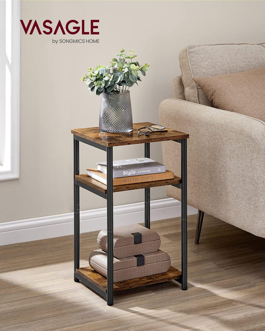 Side Table, Small End Table, Tall Nightstand for Living Room, Bedroom, Office, Bathroom, Rustic Brown and Classic Black 
