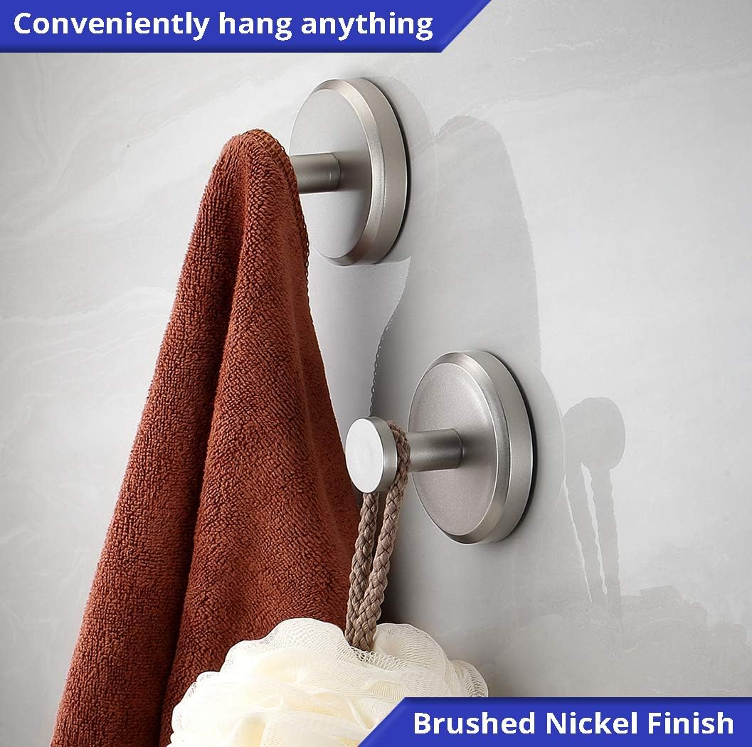 Suction Cup Hooks for Shower, Bathroom, Kitchen, Glass Door, Mirror, Tile – Loofah, Towel, Coat, Bath Robe for Hanging up to 15 lbs – Polished Matte Chrome, Brushed Nickel (2-pack)