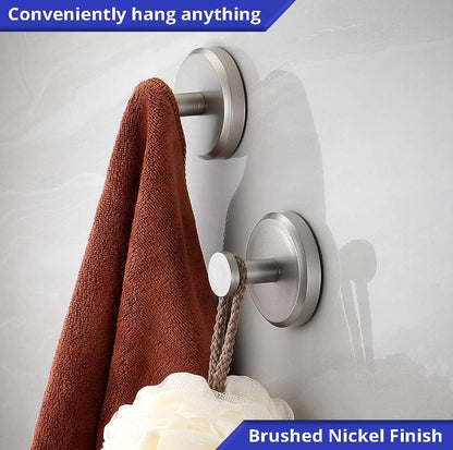 Suction Cup Hooks for Shower, Bathroom, Kitchen, Glass Door, Mirror, Tile – Loofah, Towel, Coat, Bath Robe for Hanging up to 15 lbs – Polished Matte Chrome, Brushed Nickel (2-pack)