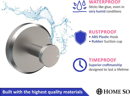 Suction Cup Hooks for Shower, Bathroom, Kitchen, Glass Door, Mirror, Tile – Loofah, Towel, Coat, Bath Robe for Hanging up to 15 lbs – Polished Matte Chrome, Brushed Nickel (2-pack)