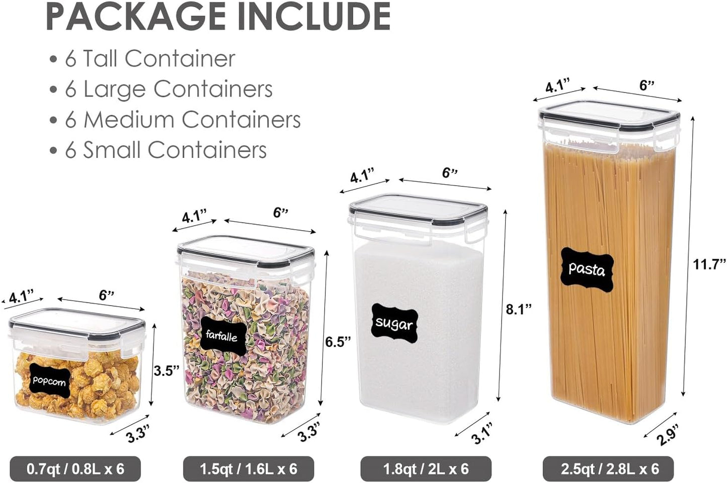 Airtight Food Storage Containers with Lids, Vtopmart 24 pcs Plastic Kitchen and Pantry Organization Canisters for Cereal, Dry Food, Flour and Sugar, BPA Free, Includes 24 Labels