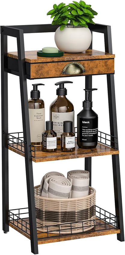 3-Tier Bathroom Storage Shelves with Drawer, Floor Bathroom Organizers and Storage, Freestanding Shelving Unit, Open Floor Stand for Living Room Laundry 