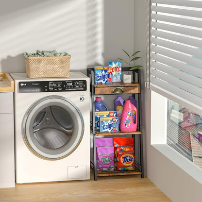 3-Tier Bathroom Storage Shelves with Drawer, Floor Bathroom Organizers and Storage, Freestanding Shelving Unit, Open Floor Stand for Living Room Laundry 