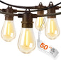 50FT LED Outdoor String Lights with Edison Shatterproof Bulbs, Weatherproof Strand, Commercial Grade Patio Lights, Decorative for Garden or Patio, Black