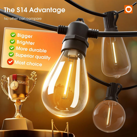 50FT LED Outdoor String Lights with Edison Shatterproof Bulbs, Weatherproof Strand, Commercial Grade Patio Lights, Decorative for Garden or Patio, Black 