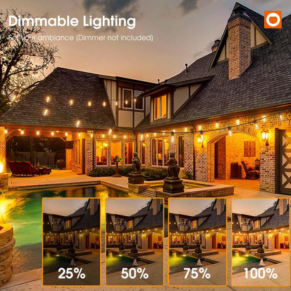 50FT LED Outdoor String Lights with Edison Shatterproof Bulbs, Weatherproof Strand, Commercial Grade Patio Lights, Decorative for Garden or Patio, Black