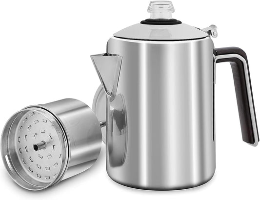TimberAura Classic 9 Cup Percolator Coffee Pot, Stainless Steel, Outdoor Camping, 72.0 fl oz 