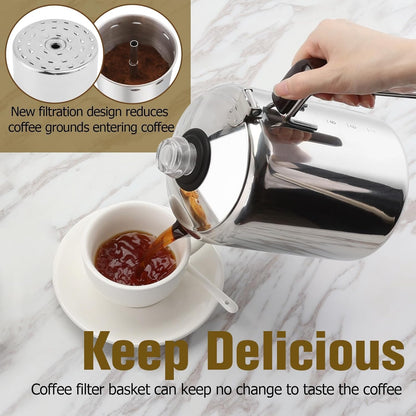 TimberAura Classic 9 Cup Percolator Coffee Pot, Stainless Steel, Outdoor Camping, 72.0 fl oz 