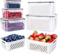 5 PCS Large Fruit Containers for Fridge - Leakproof Food Storage Containers with Removable Colander - Dishwasher &amp; microwave safe Produce Containers Keep Fruits, Vegetables, Berry, Meat Fresh longer 