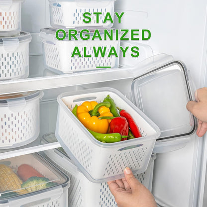 5 PCS Large Fruit Containers for Fridge - Leakproof Food Storage Containers with Removable Colander - Dishwasher &amp; microwave safe Produce Containers Keep Fruits, Vegetables, Berry, Meat Fresh longer 