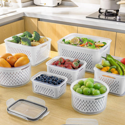 5 PCS Large Fruit Containers for Fridge - Leakproof Food Storage Containers with Removable Colander - Dishwasher &amp; microwave safe Produce Containers Keep Fruits, Vegetables, Berry, Meat Fresh longer 
