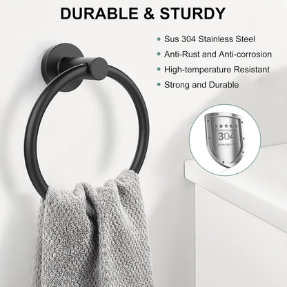 Towel Holder for Bathroom Wall Matte Black Towel Ring 304 Stainless Steel Hand Towel Holder Heavy Duty Towel Hanger for Bath