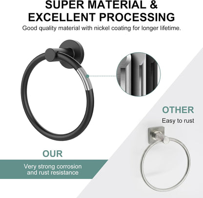 Towel Holder for Bathroom Wall Matte Black Towel Ring 304 Stainless Steel Hand Towel Holder Heavy Duty Towel Hanger for Bath