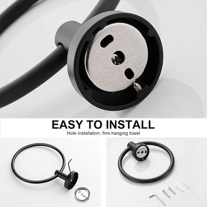 Towel Holder for Bathroom Wall Matte Black Towel Ring 304 Stainless Steel Hand Towel Holder Heavy Duty Towel Hanger for Bath